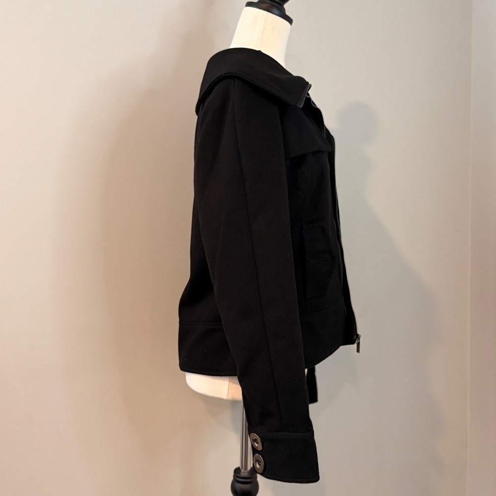 Black Wool Sugarfly Zip Front Jacket Fold Over Collar Utility Pockets - Picture 6 of 16